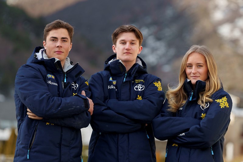 Alpina landslaget (från vänster), Aaron Lindström, Arvid Skoglund och Ebba Årsjö.